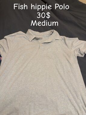 Fish Hippie Men’s Medium Light Gray Striped Polo